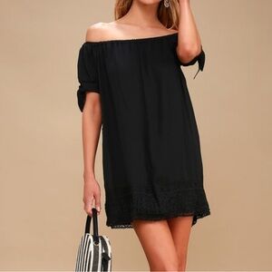 Lulu’s Moment in the Sun Black Lace off the shoulder dress
